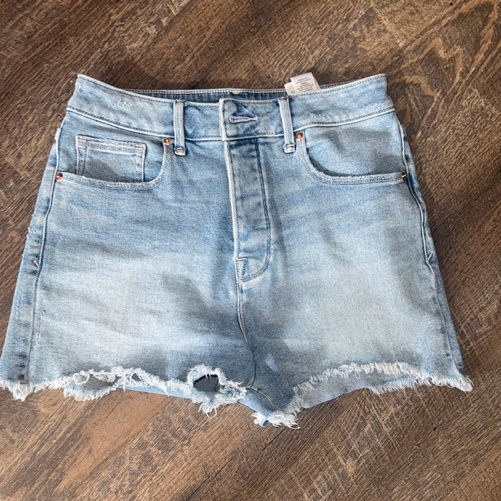 Good American Light Blue Denim High-Waisted Shorts